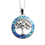 Sterling Silver Blue Fire Opal Tree of Life Pendant